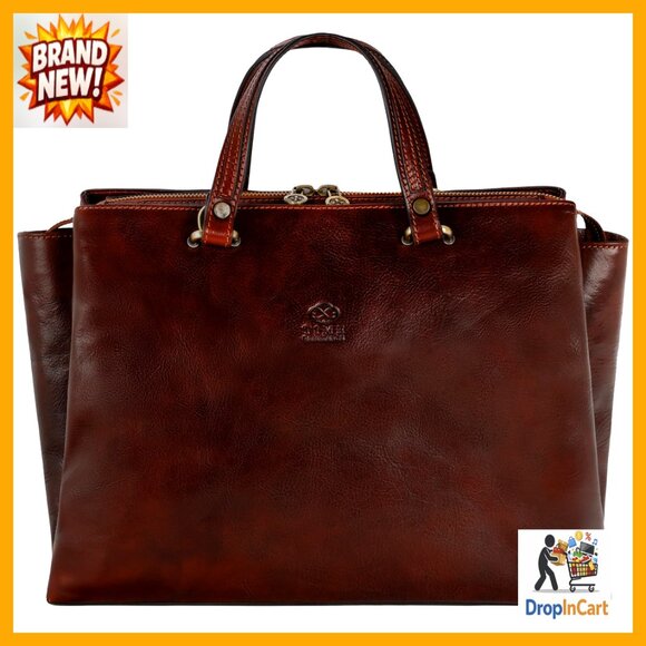 Italian Leather Tote Bag Handmade Top Handle Shoulder Bag Classic Elegant